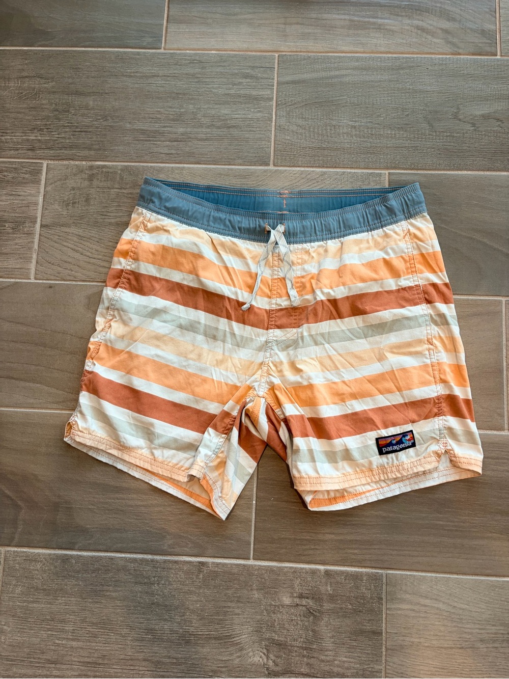 Patagonia Men’s Orange and White Striped Shorts